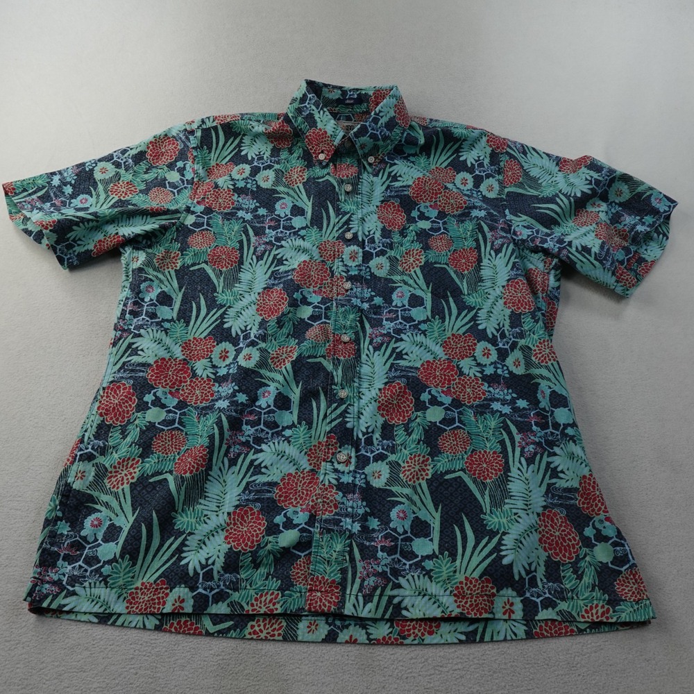 Reyn Spooner Hawaiian Shirt Mens M Reverse Print Spooner Kloth Floral Aloha